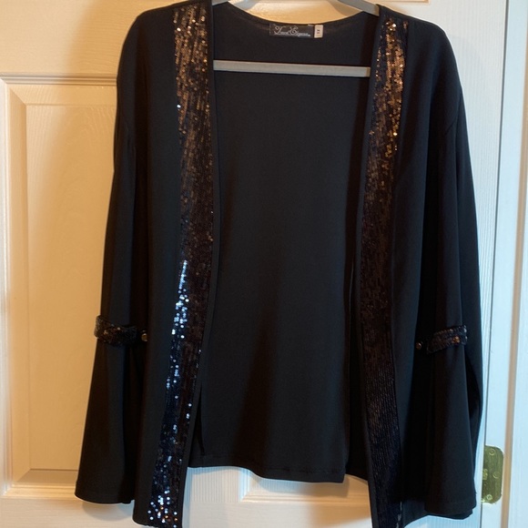 Travel Elegance Sequined Open Front Cardigan Plus Size 1X polyester spandex - Picture 2 of 9